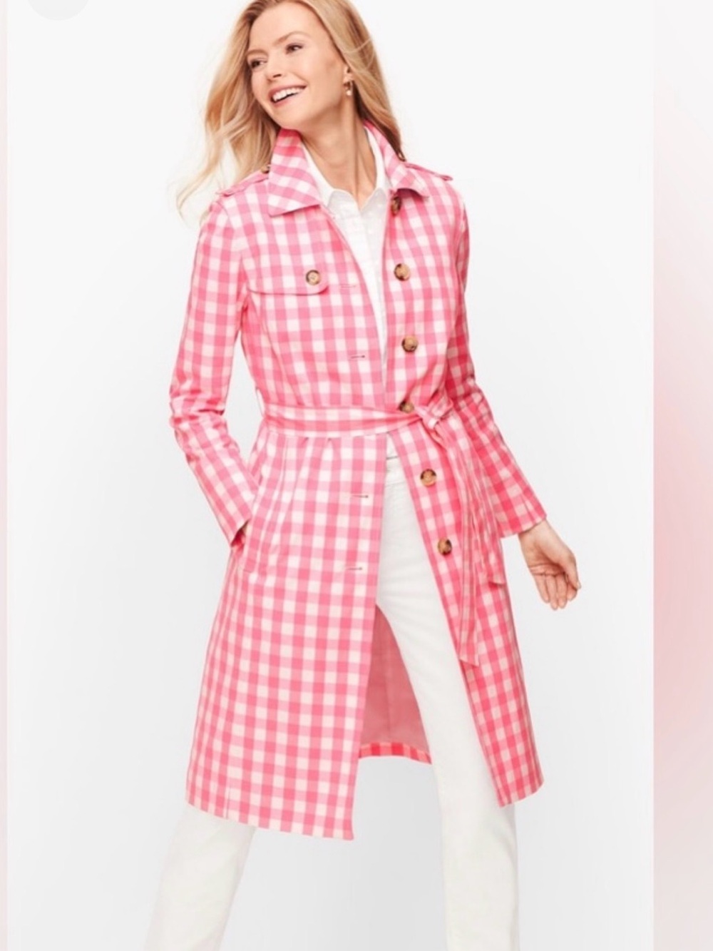 Talbots Pink Gingham Trench Dress - NWT